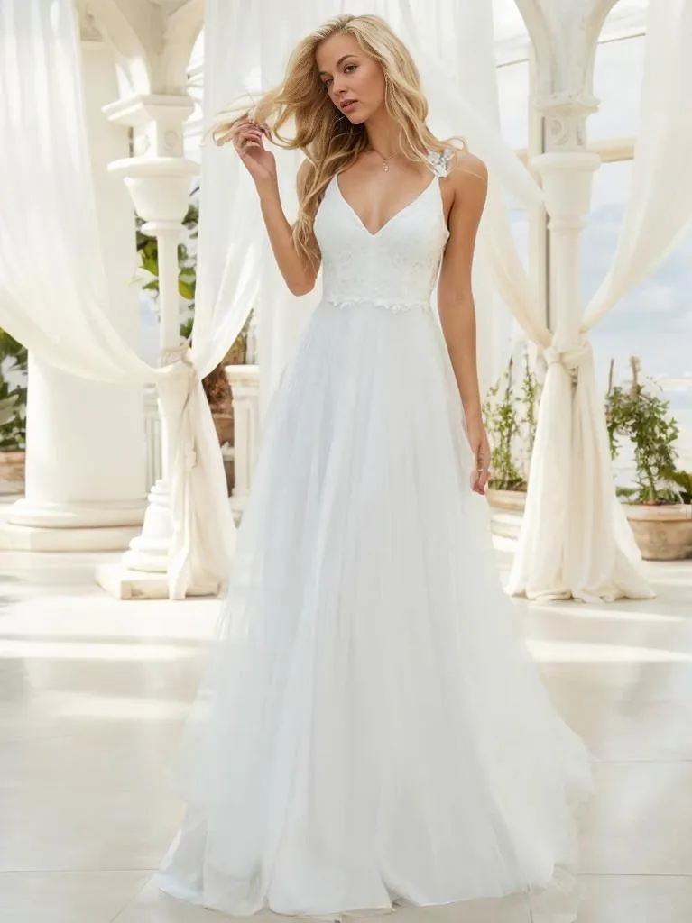 Elizabeth double V neck Wedding dress in ivory Express NZ wide