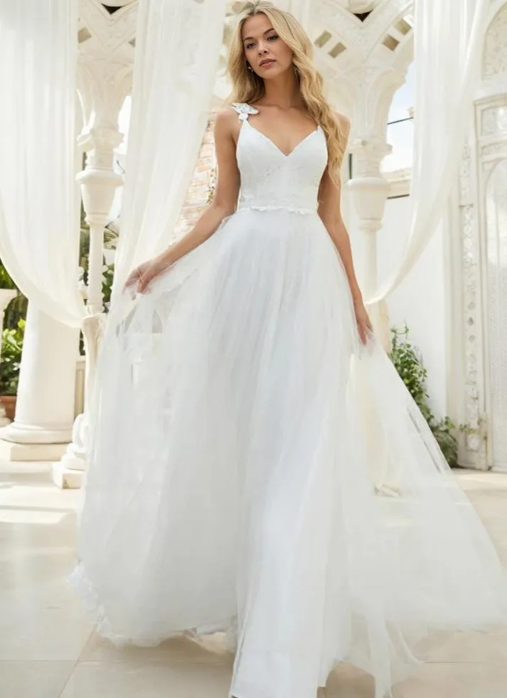 Elizabeth double V neck Wedding dress in ivory Express NZ wide