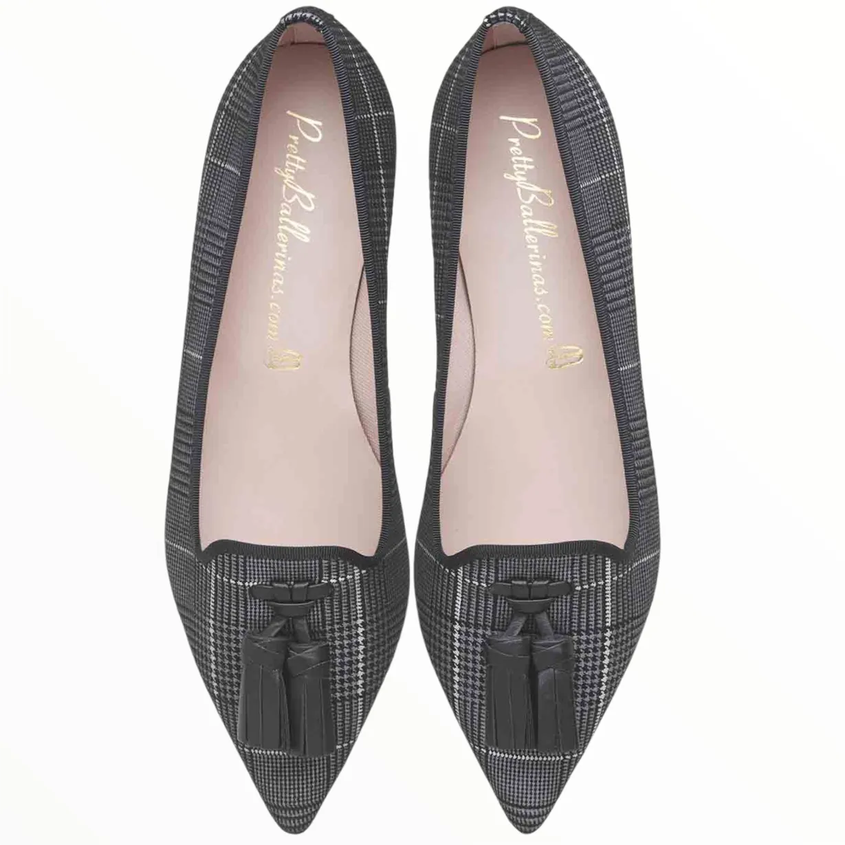 Ella Prince of Wales check suede with soft black leather tassels