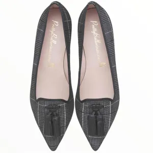 Ella Prince of Wales check suede with soft black leather tassels