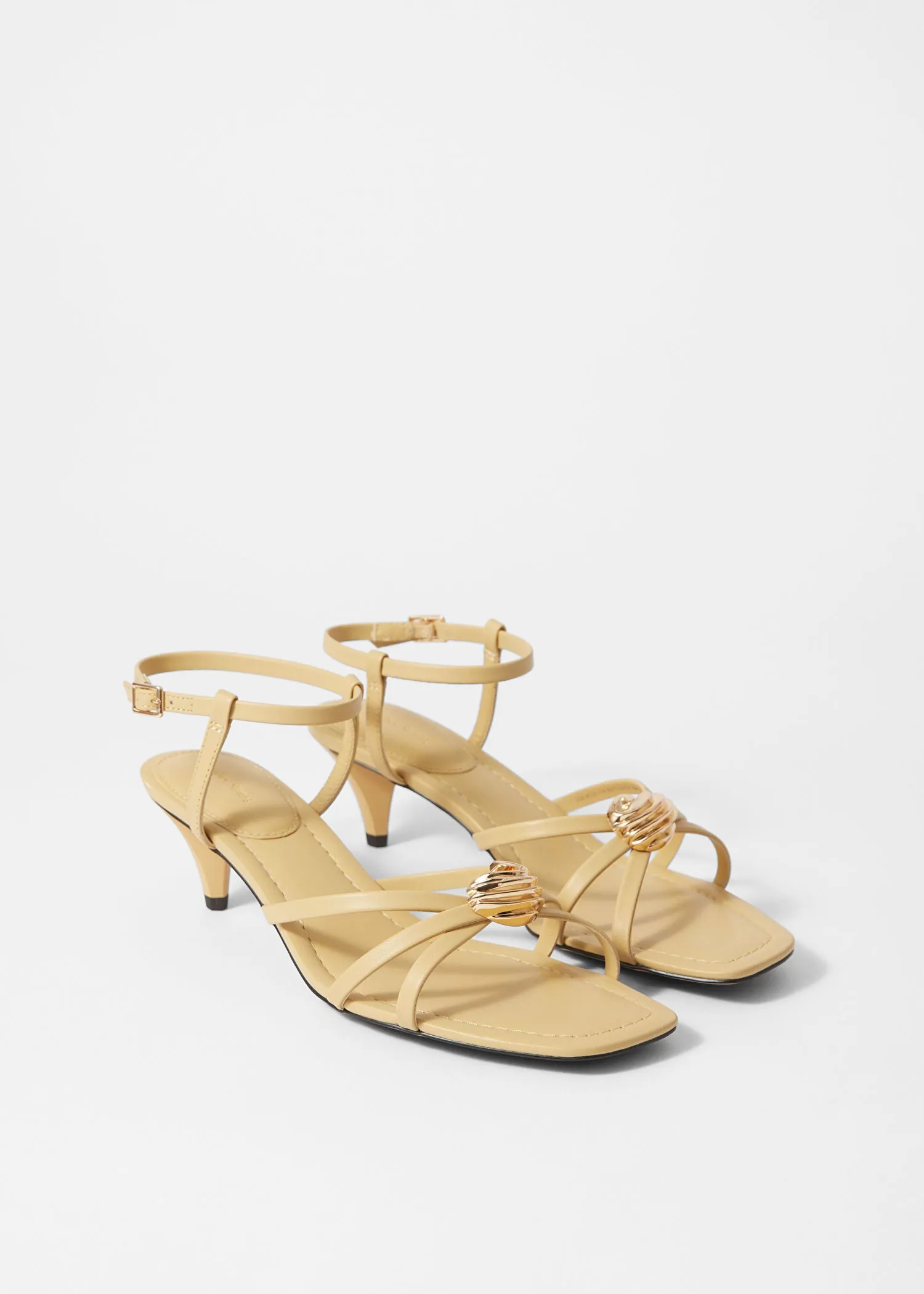 Embellished Heeled Leather Sandals