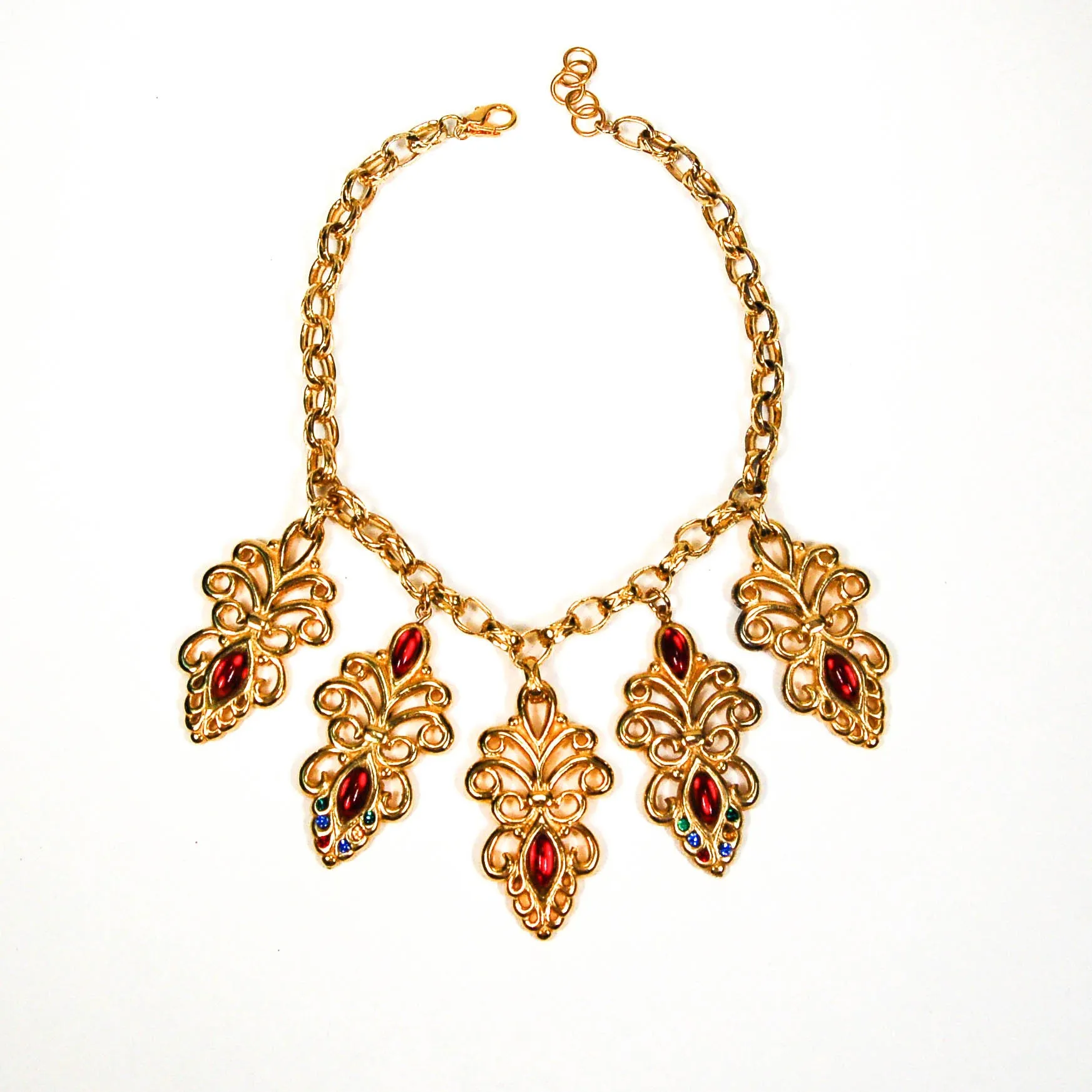 Escada Gold and Jewel Toned Charm Statement Necklace