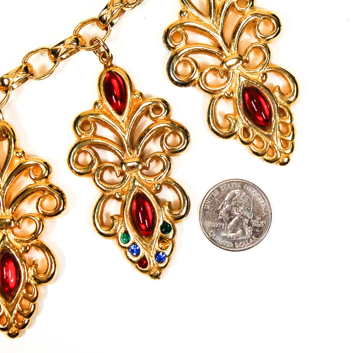 Escada Gold and Jewel Toned Charm Statement Necklace