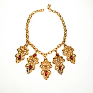 Escada Gold and Jewel Toned Charm Statement Necklace