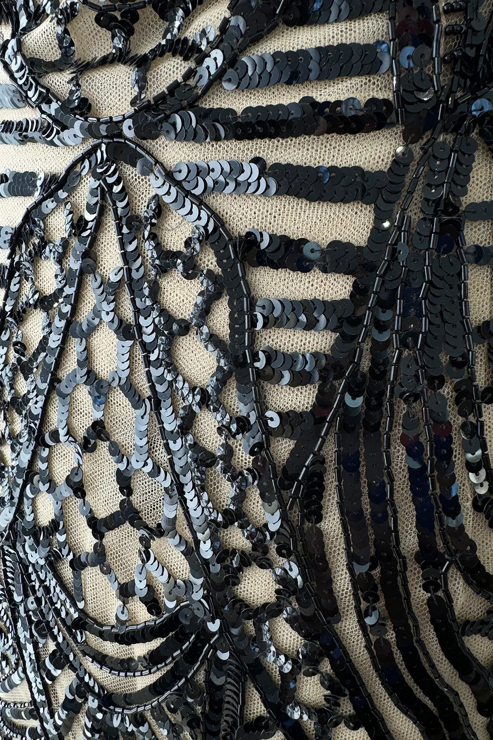 Fall 2014 Zuhair Murad Runway Look 44 Black Sequin & Tube Bead in Nude Netting Dress