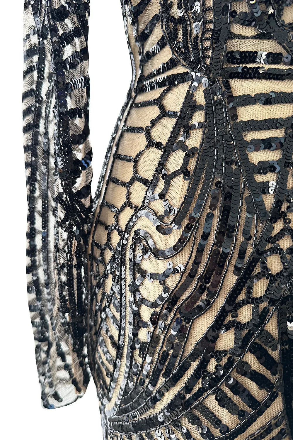 Fall 2014 Zuhair Murad Runway Look 44 Black Sequin & Tube Bead in Nude Netting Dress