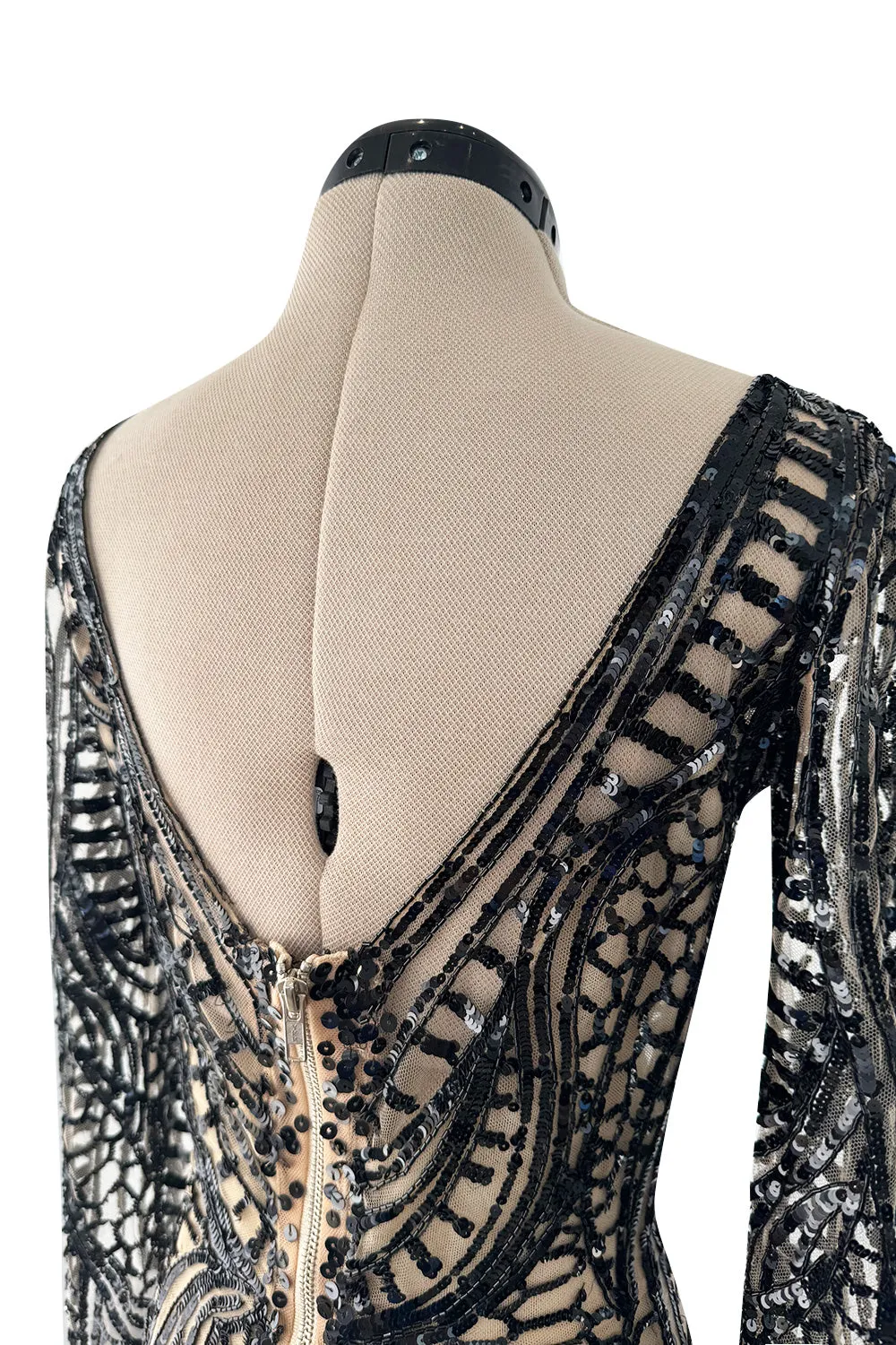 Fall 2014 Zuhair Murad Runway Look 44 Black Sequin & Tube Bead in Nude Netting Dress