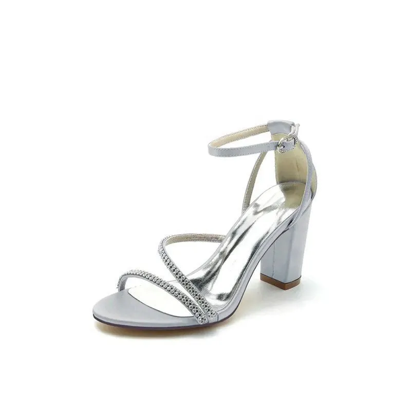 Faux Silk Strappy Chunky Heel Prom Shoes