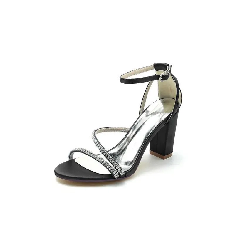 Faux Silk Strappy Chunky Heel Prom Shoes