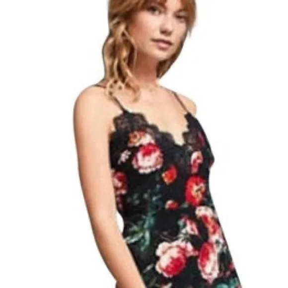 FOXIEDOX ANTHRO NWT Floral black midi dress Sz S