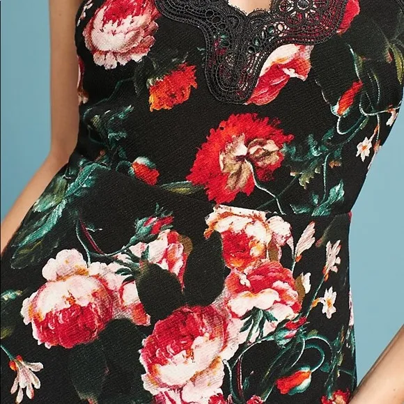 FOXIEDOX ANTHRO NWT Floral black midi dress Sz S