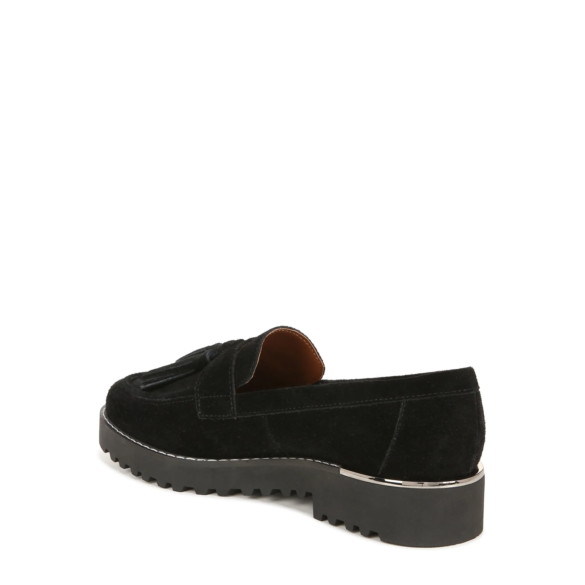 Franco Sarto Womens Carolynn Lug Sole Loafer with Tassel Detail , Black Suede, 9.5 M