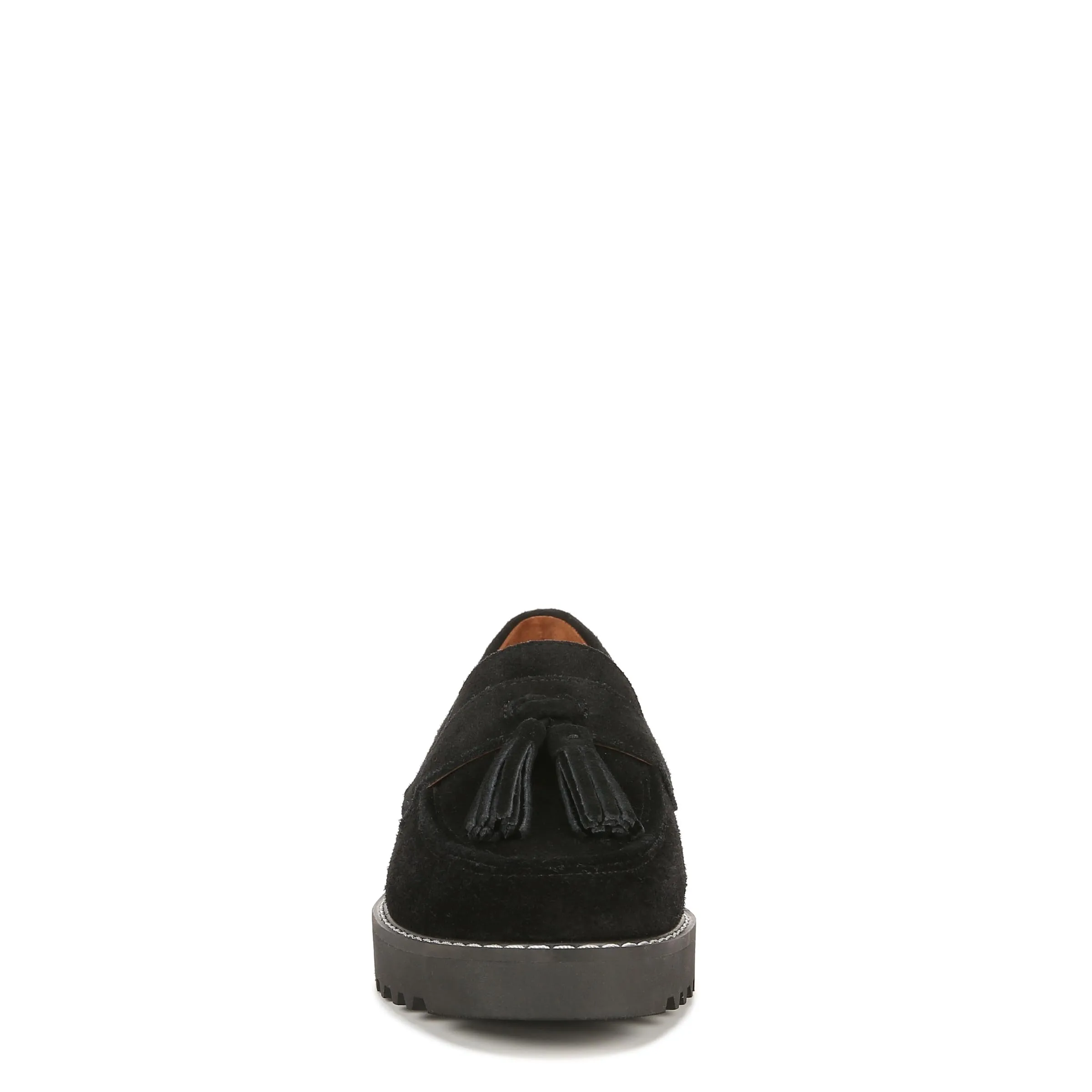 Franco Sarto Womens Carolynn Lug Sole Loafer with Tassel Detail , Black Suede, 9.5 M