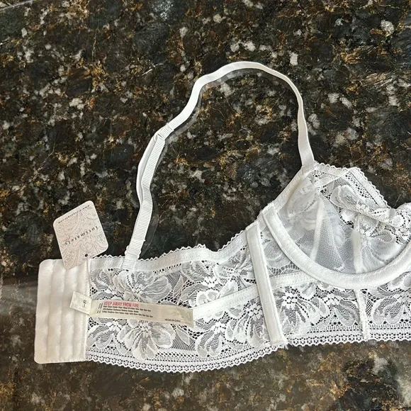 Free people floral lace ivory white longline soft demi cup underwire bra.sz.32A