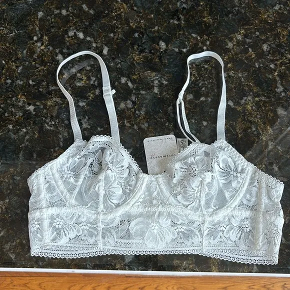 Free people floral lace ivory white longline soft demi cup underwire bra.sz.32A
