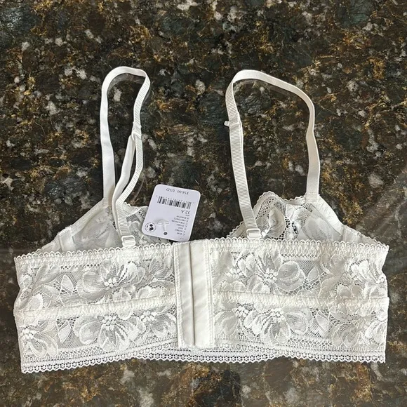 Free people floral lace ivory white longline soft demi cup underwire bra.sz.32A