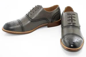 Gray Medallion Cap-Toe Oxford Dress Shoes