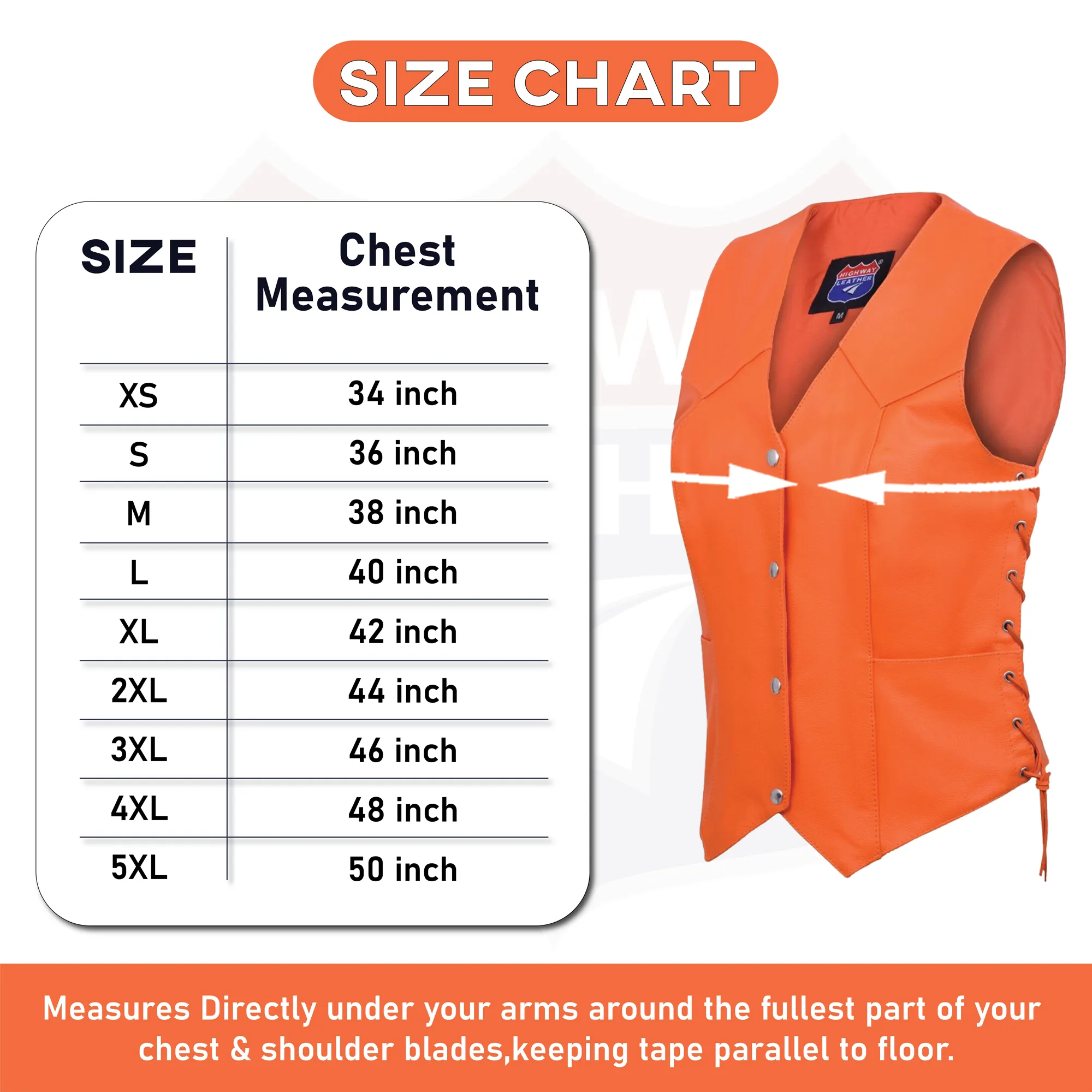 HL14501Orange Leather - Women motorcycle leather Vest ORANGE