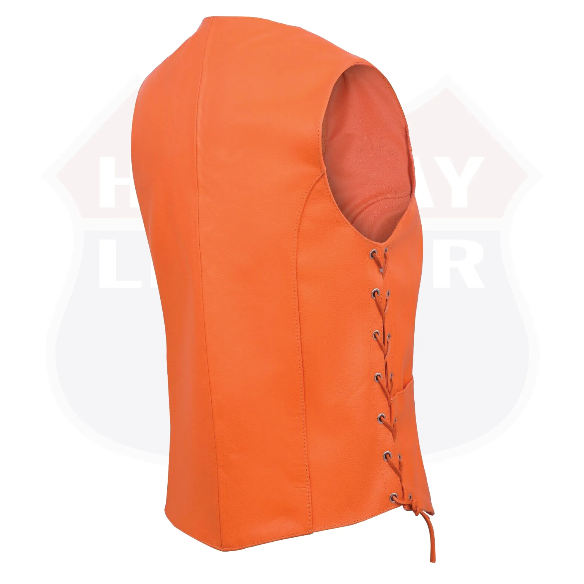 HL14501Orange Leather - Women motorcycle leather Vest ORANGE