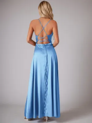 Jo ball gown with lace up back in light blue Express NZ wide
