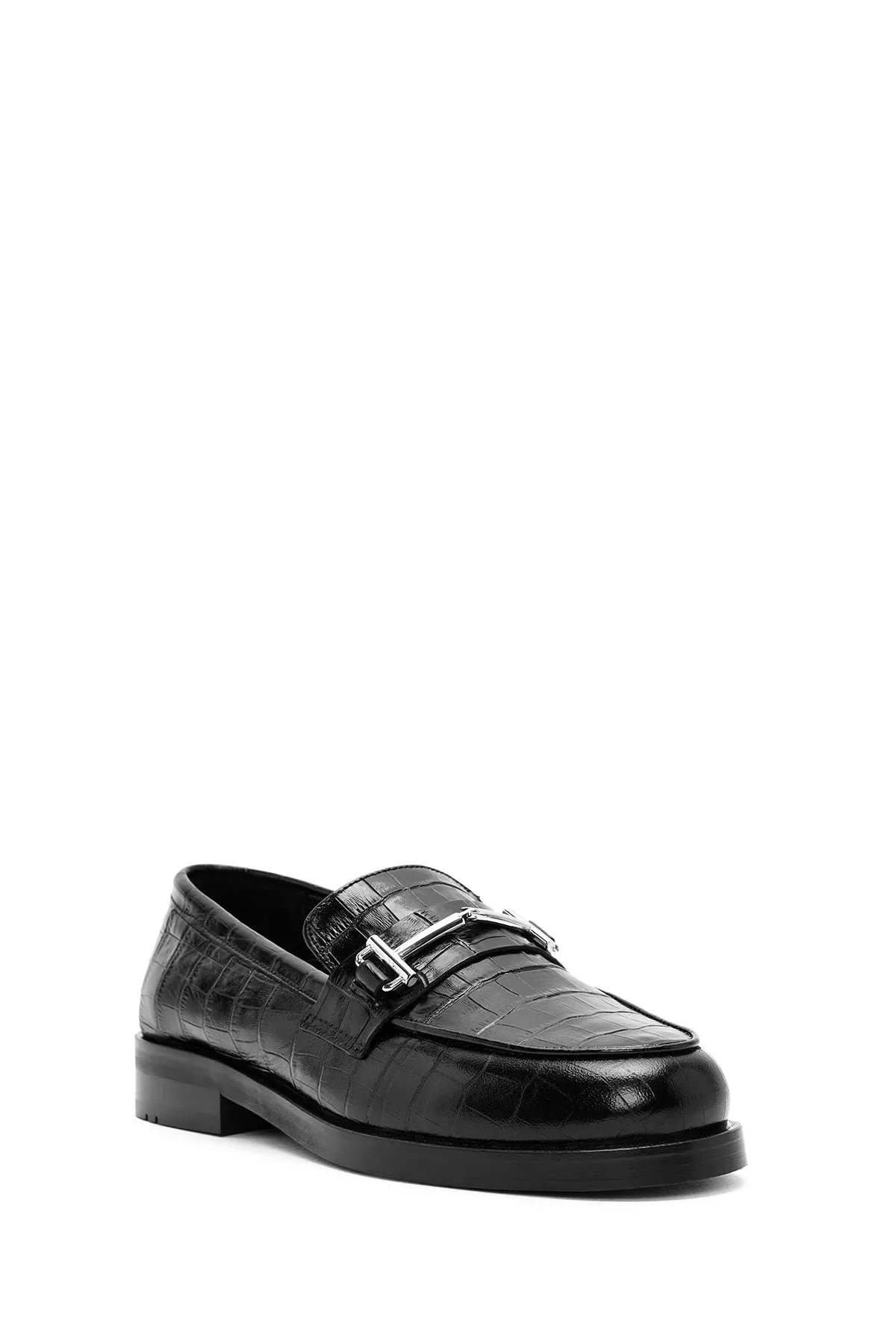 Kadın Siyah Deri Maskülen Loafer