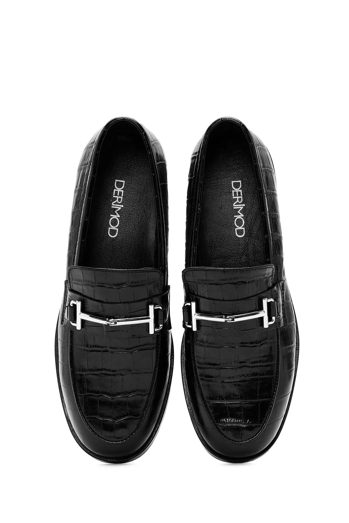 Kadın Siyah Deri Maskülen Loafer