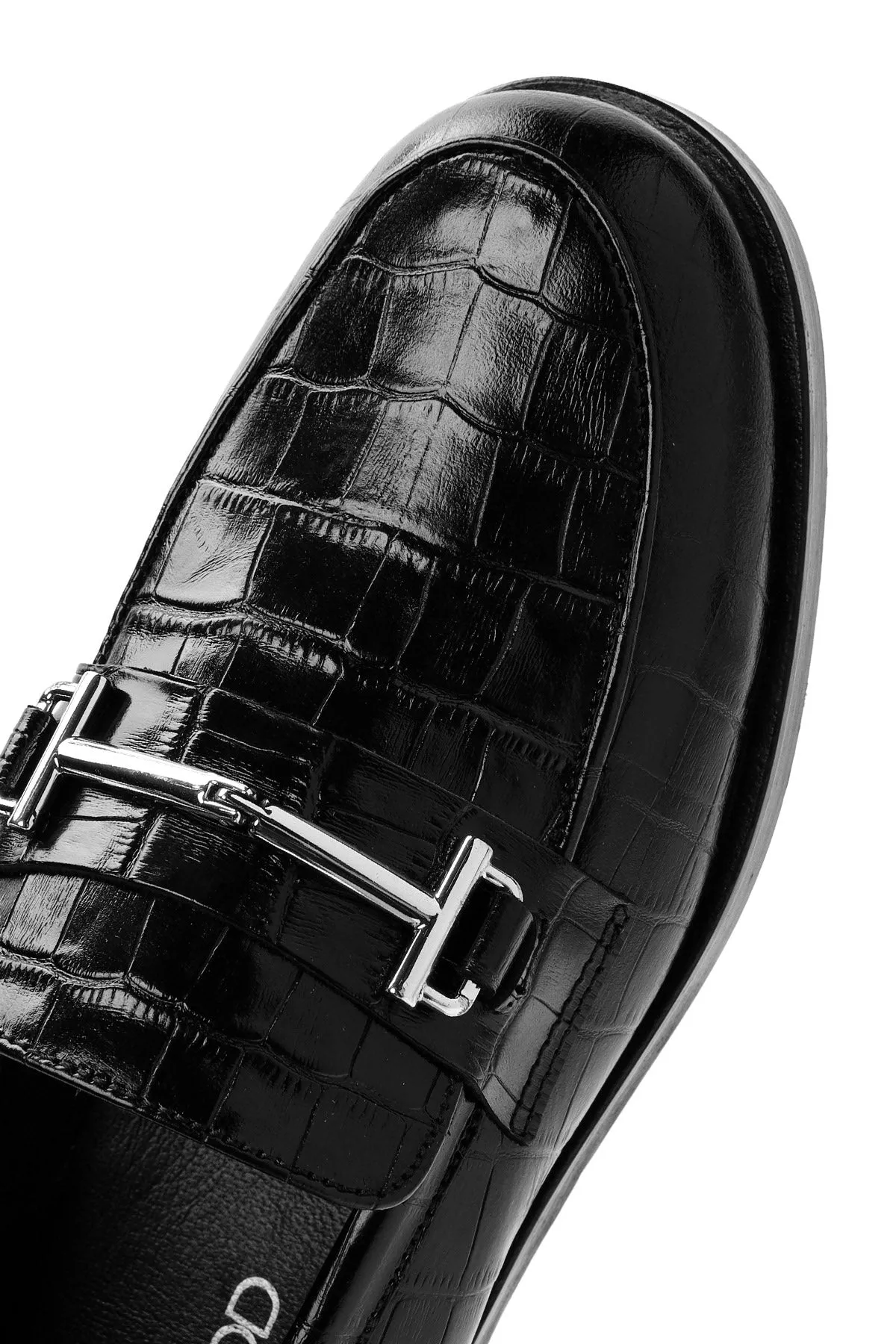 Kadın Siyah Deri Maskülen Loafer