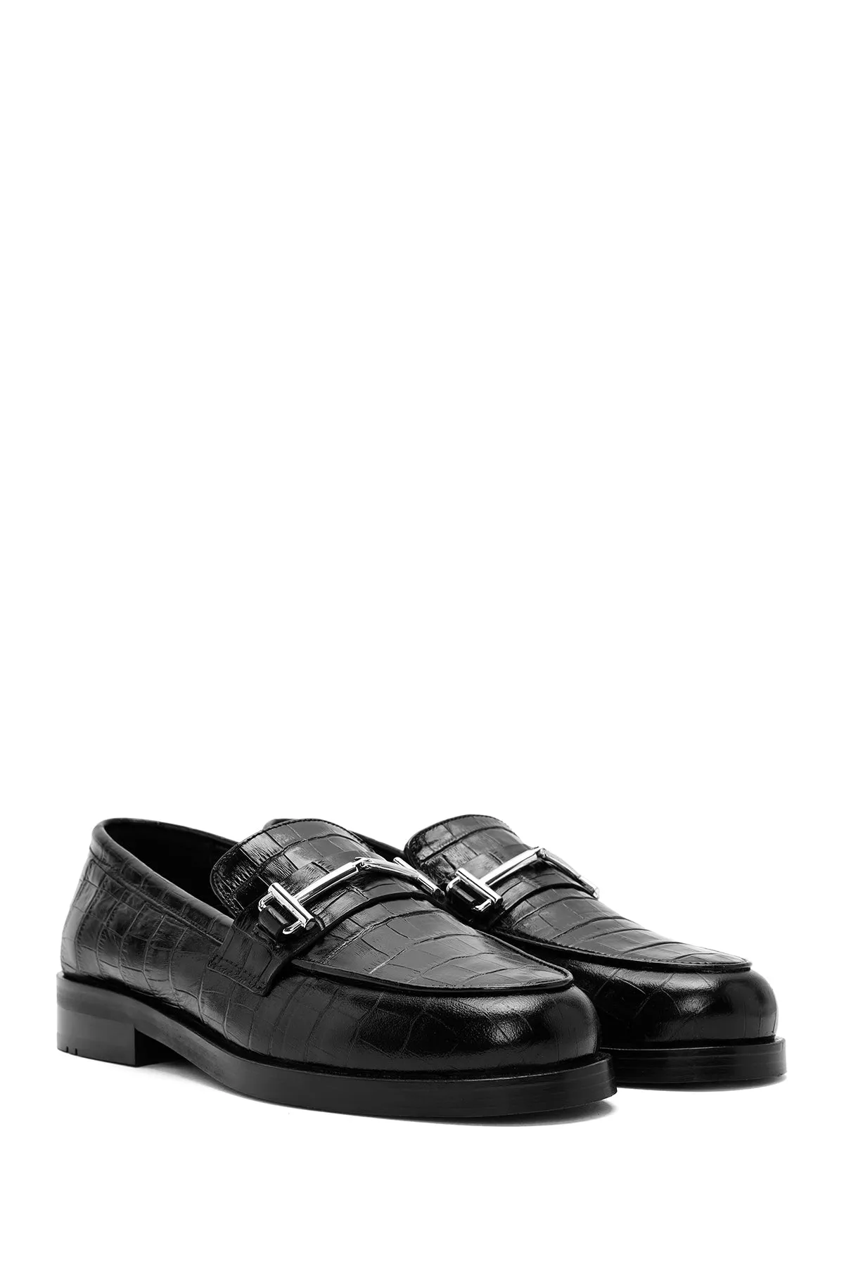 Kadın Siyah Deri Maskülen Loafer