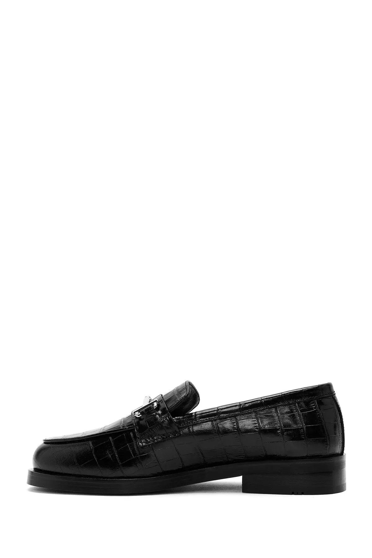 Kadın Siyah Deri Maskülen Loafer