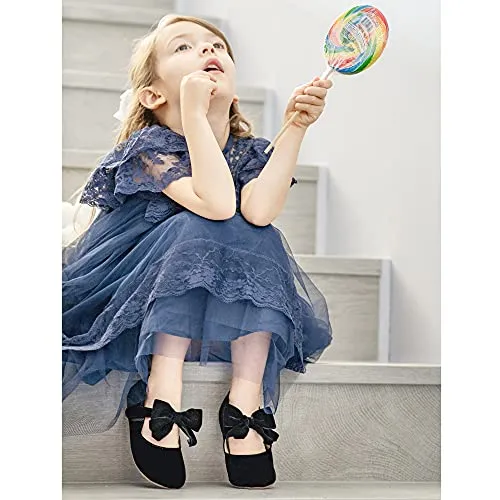 Kiderence Girls Flat Mary Jane Shoes Black F609