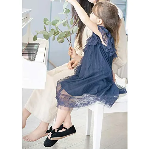 Kiderence Girls Flat Mary Jane Shoes Black F609