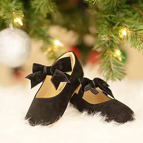 Kiderence Girls Flat Mary Jane Shoes Black F609