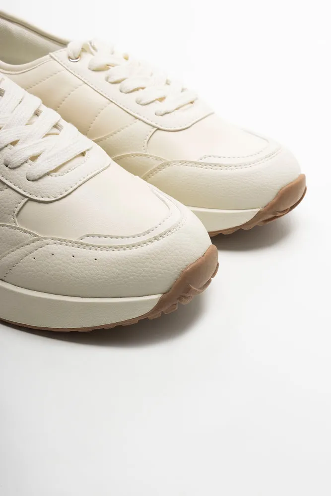 Lace Up Trainer Cream