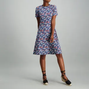 Ladies Floral Printed Swing Dress - Navy