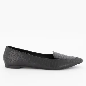 Ladies-Pointed Embossed Loafer - Black