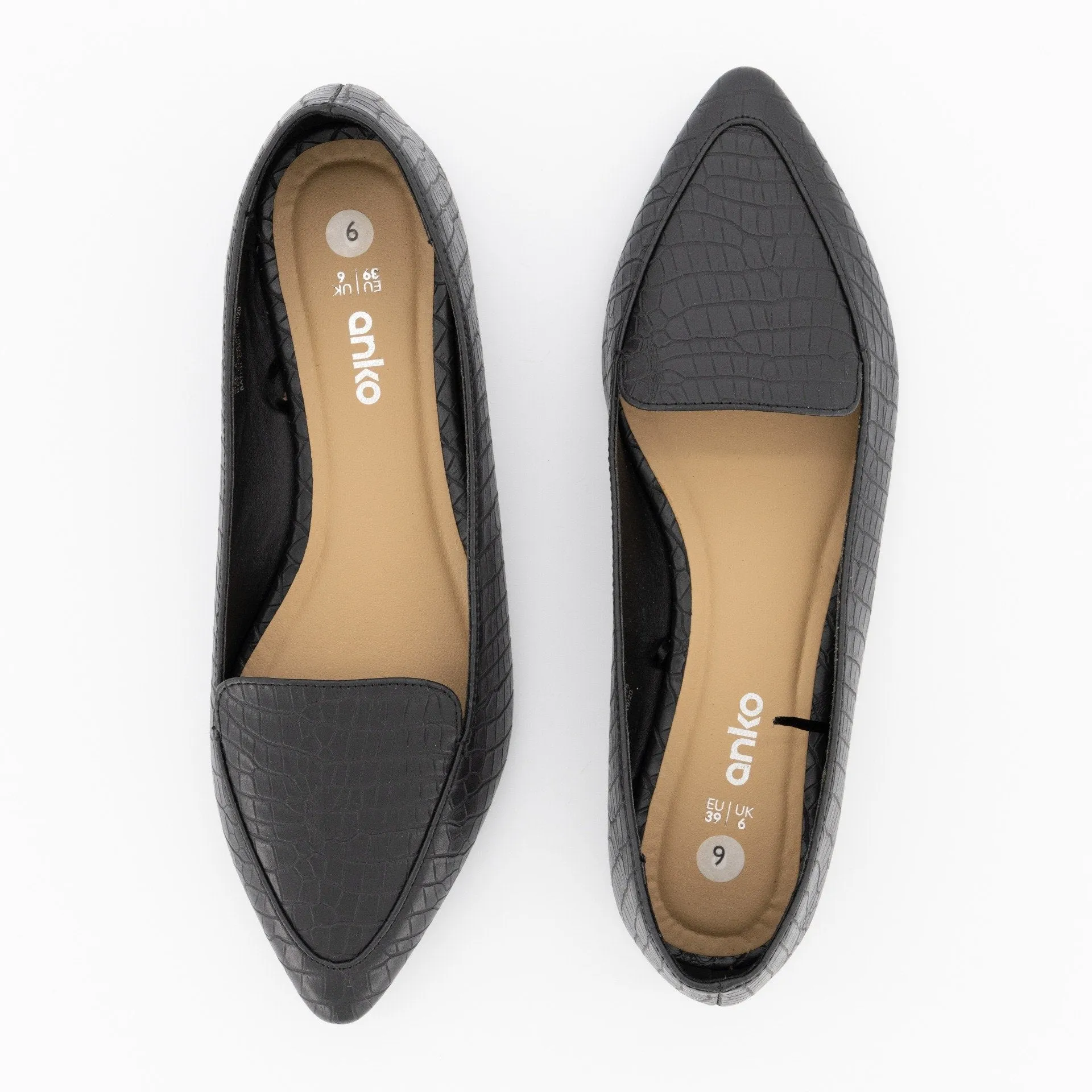 Ladies-Pointed Embossed Loafer - Black