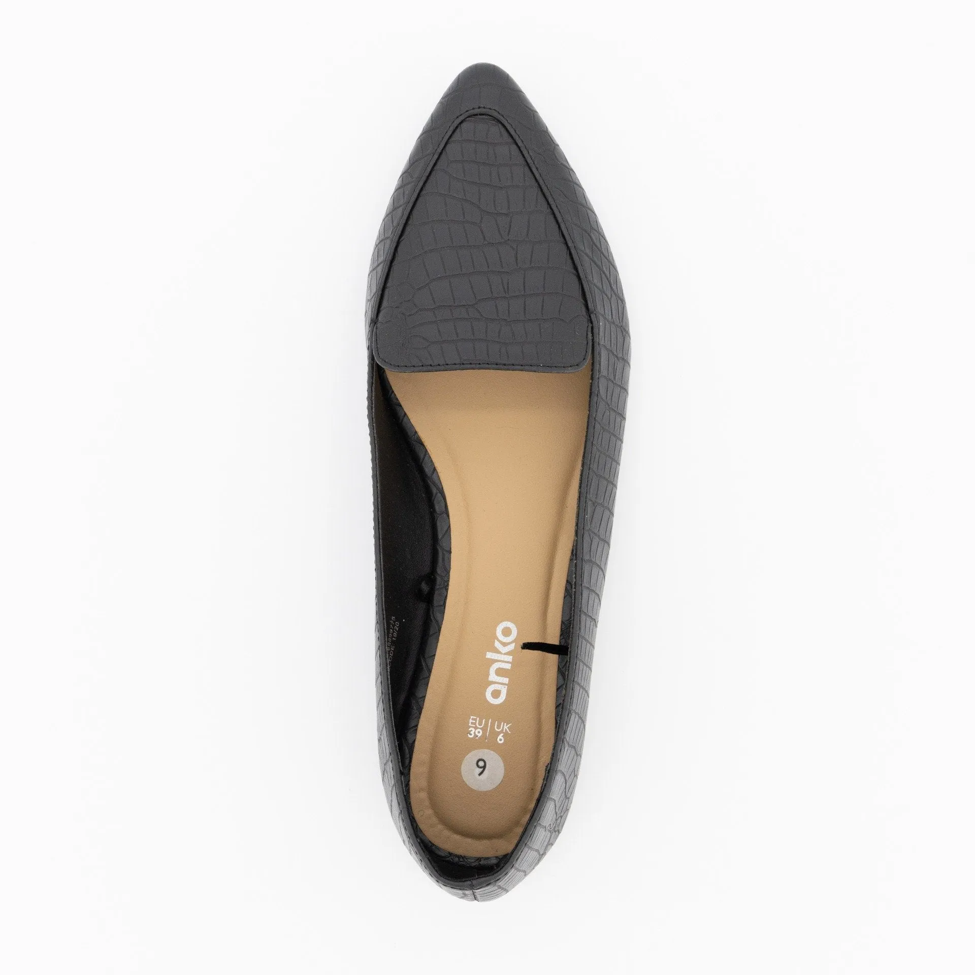 Ladies-Pointed Embossed Loafer - Black