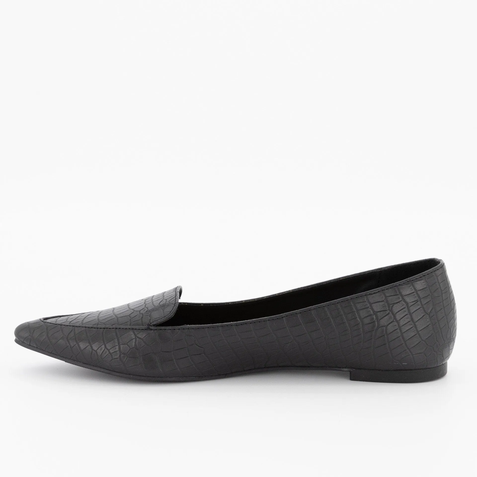 Ladies-Pointed Embossed Loafer - Black