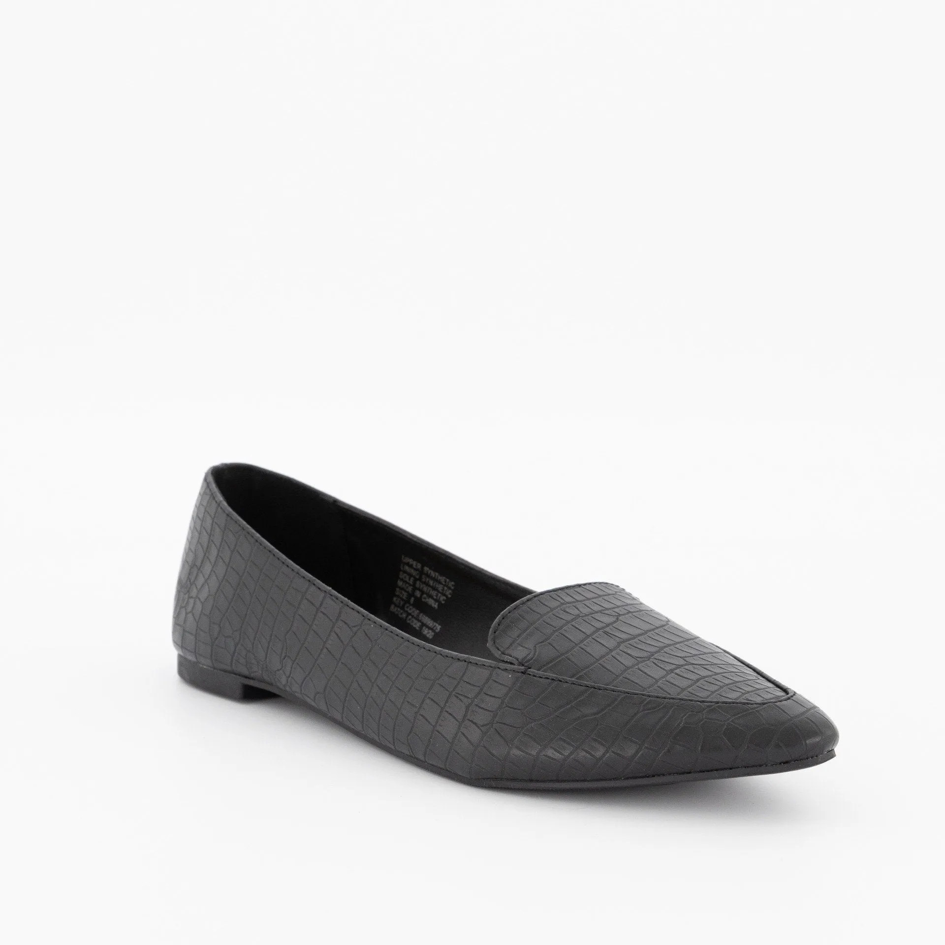 Ladies-Pointed Embossed Loafer - Black