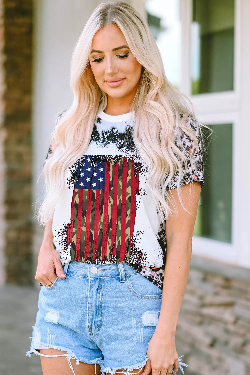 Leopard Vintage American Flag Graphic T Shirt