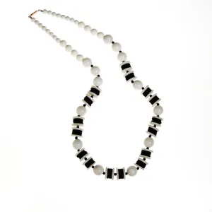 Long Black and White Chunky Bead Necklace