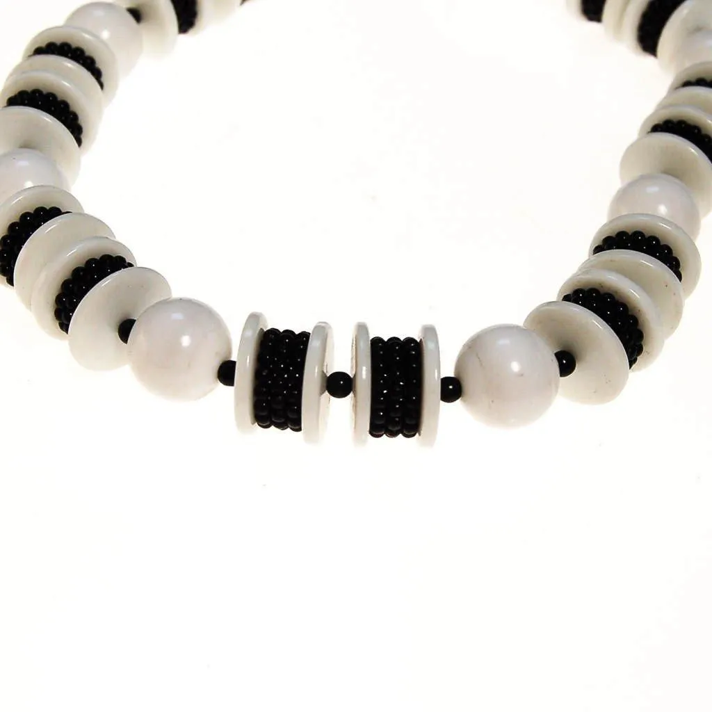 Long Black and White Chunky Bead Necklace