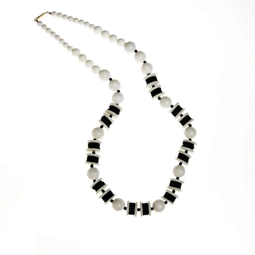 Long Black and White Chunky Bead Necklace