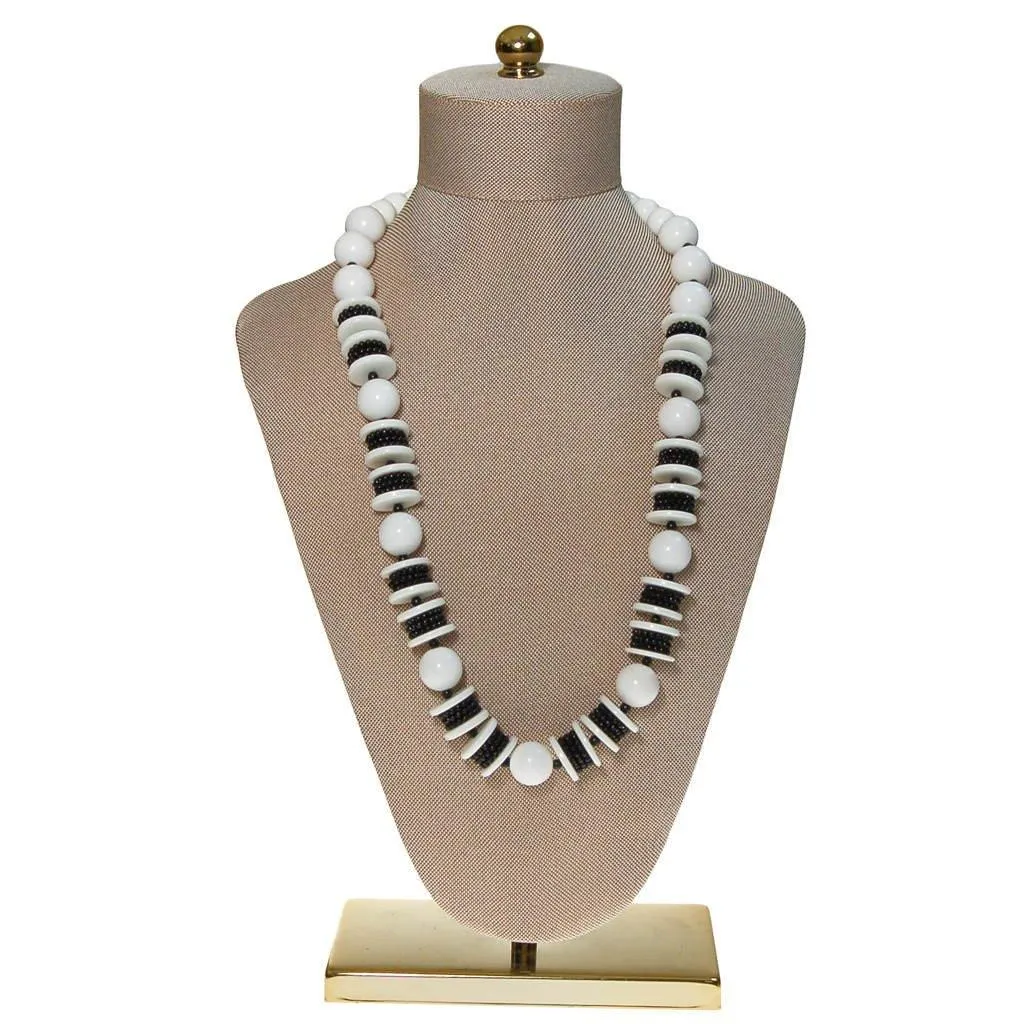 Long Black and White Chunky Bead Necklace