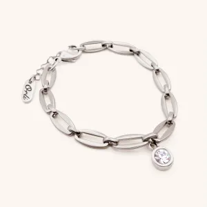 Long Link Birthstone Bracelet, Silver