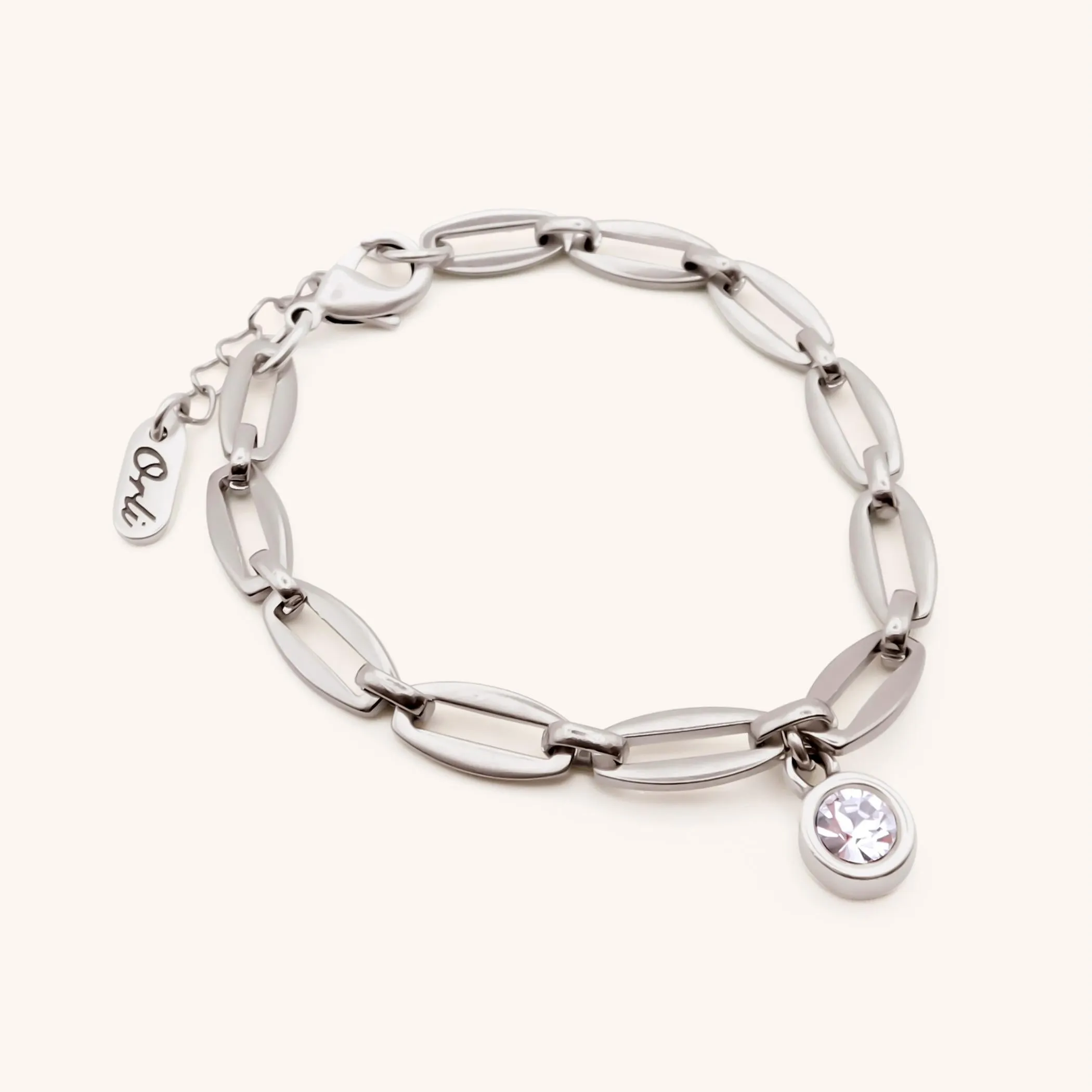 Long Link Birthstone Bracelet, Silver