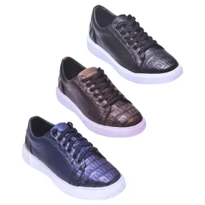 Los Altos Caiman Crocodile Belly Low Top Sneakers / White Sole