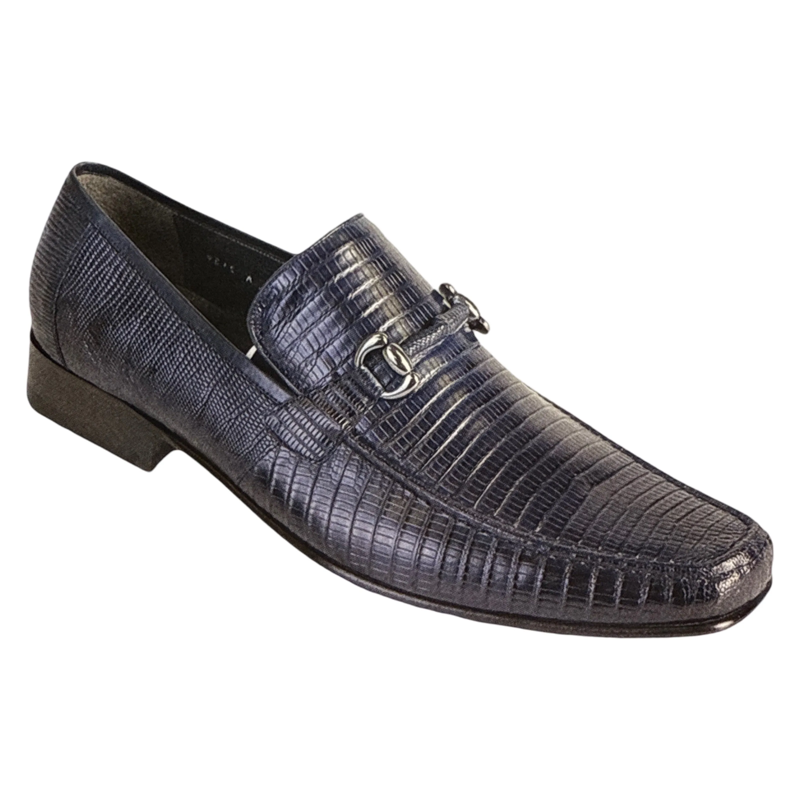 Los Altos Navy Blue All Over Lizard Bit Dress Loafers