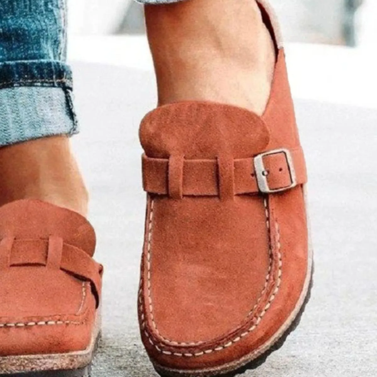 Low Heel Buckle Loafers