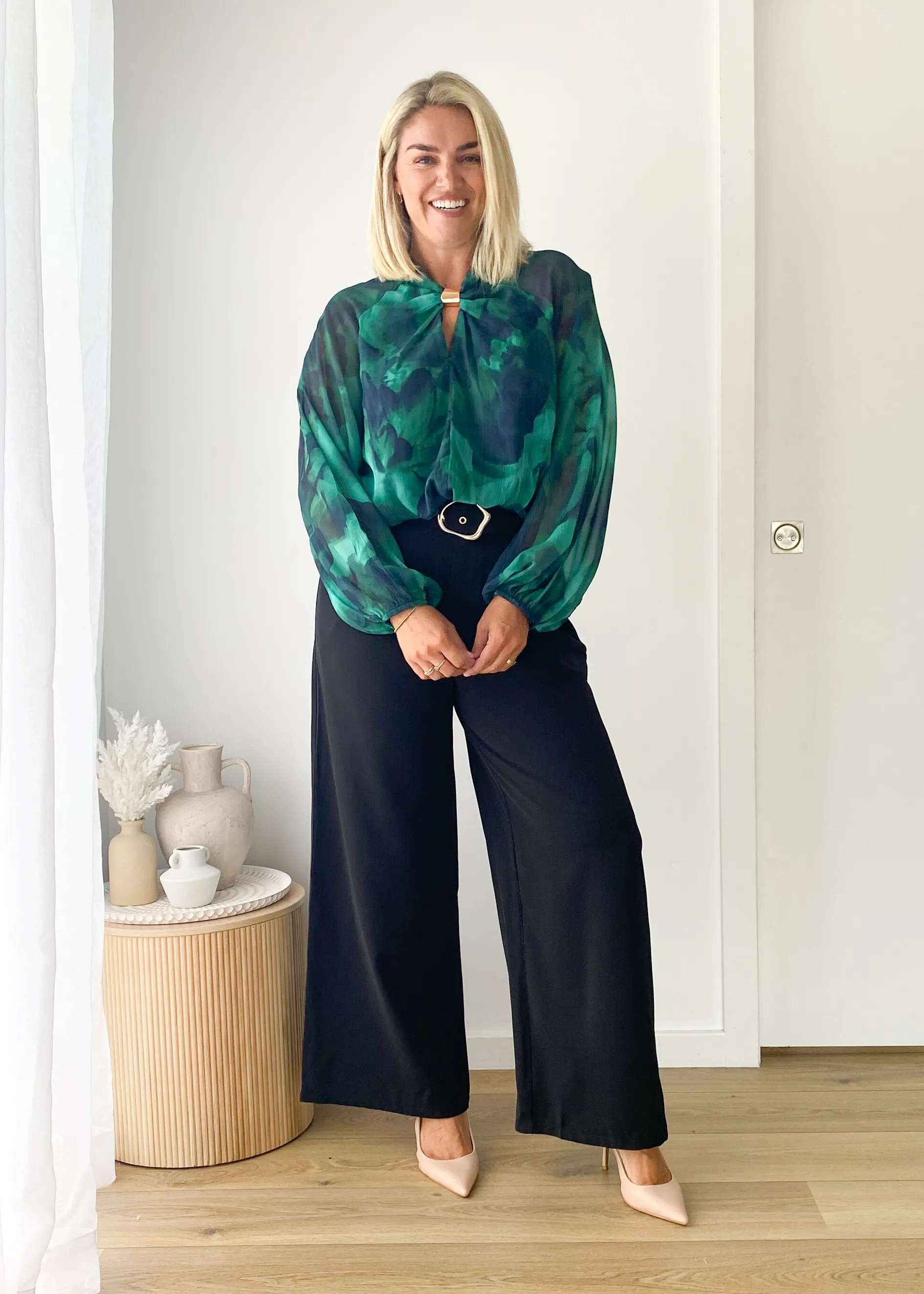 Magnolia Blouse - Emerald Watercolour